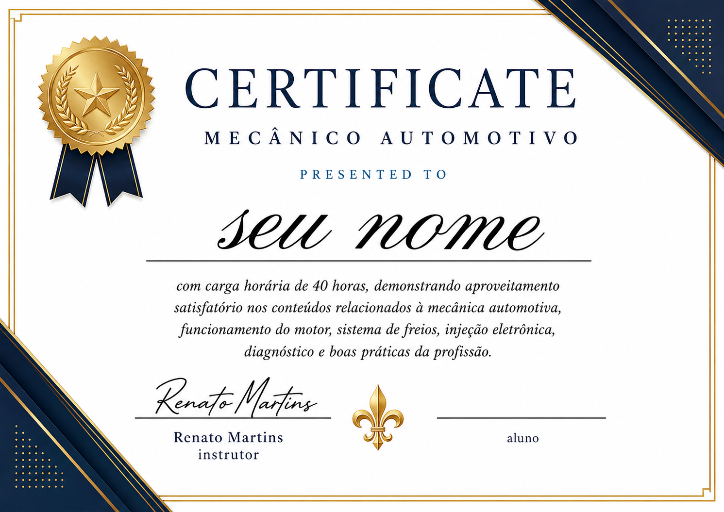 Certificado de Mecânico Automotivo
